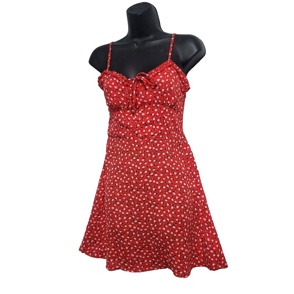 Babydoll Button Sweatheart Sundress Aeropostale S Red Milkmade Ditsy Floral